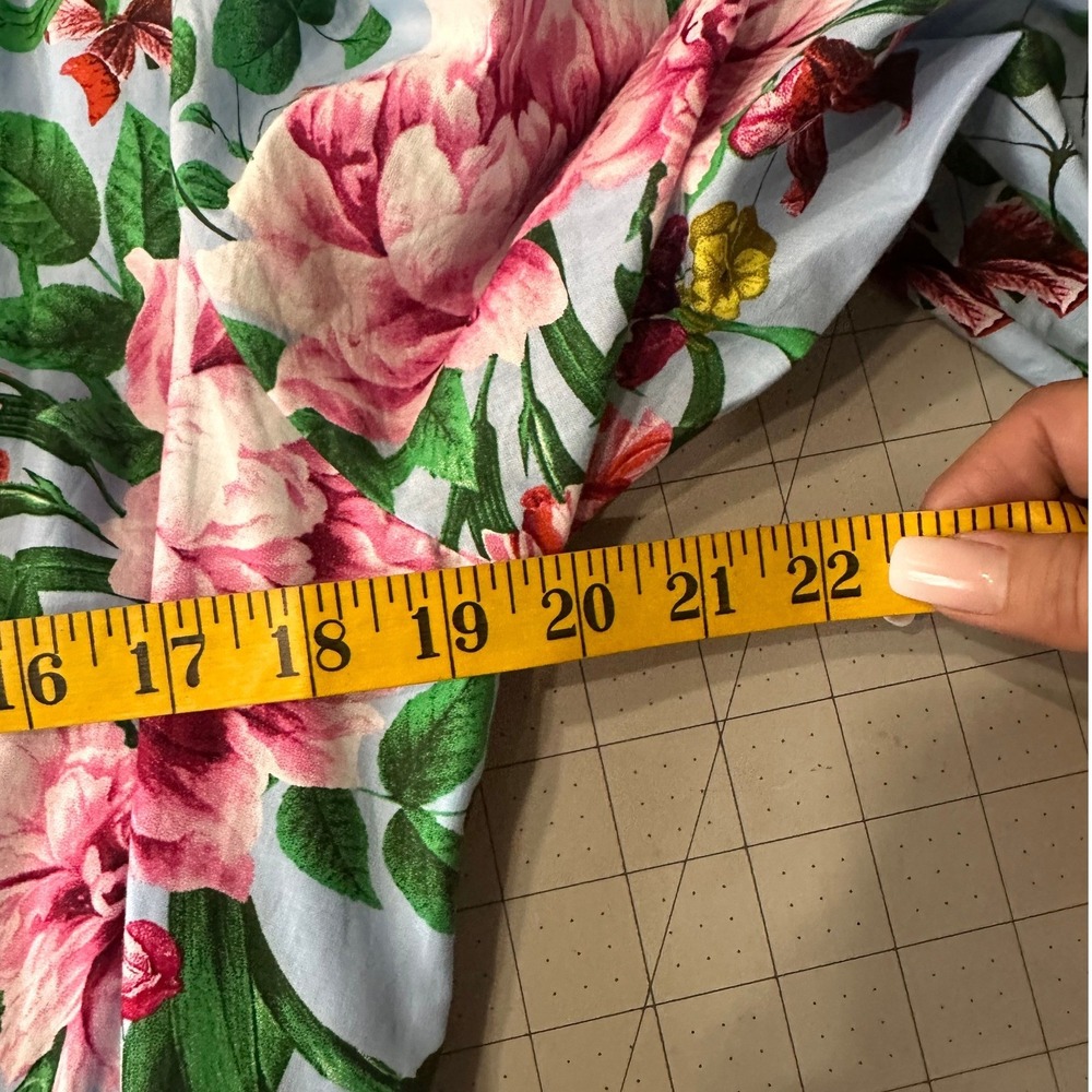Gibson + Latimer NWT SZ XL Floral Midi Dress Blue Pink Wrap Tiered Puff Sleeve - Picture 13 of 15